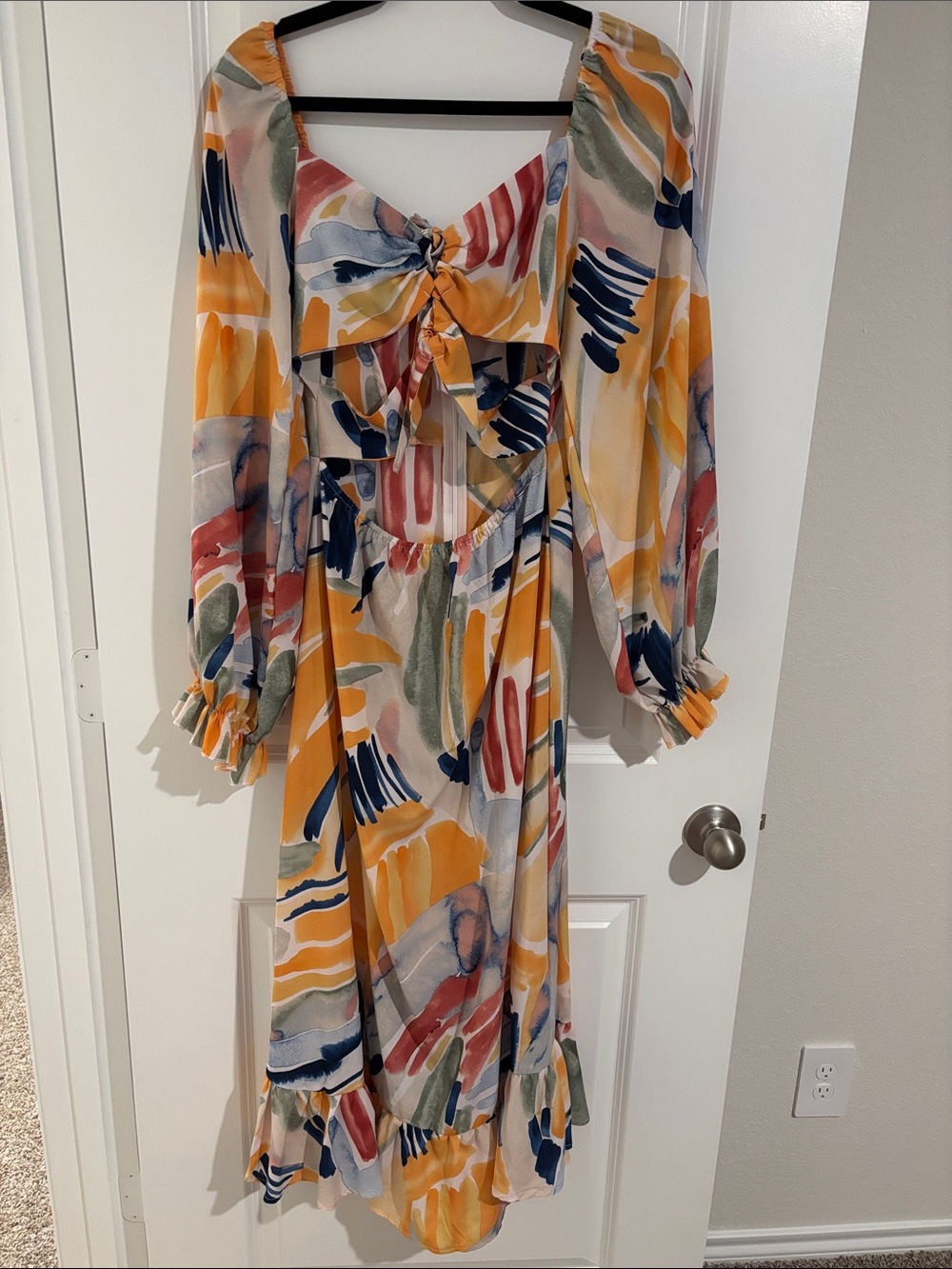 Tie-Front Abstract Print Maxi Dress in Yellow Multicolor